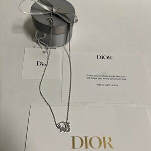 Christian Dior Necklace Chain Choker Silver Short Chain Navy Stud